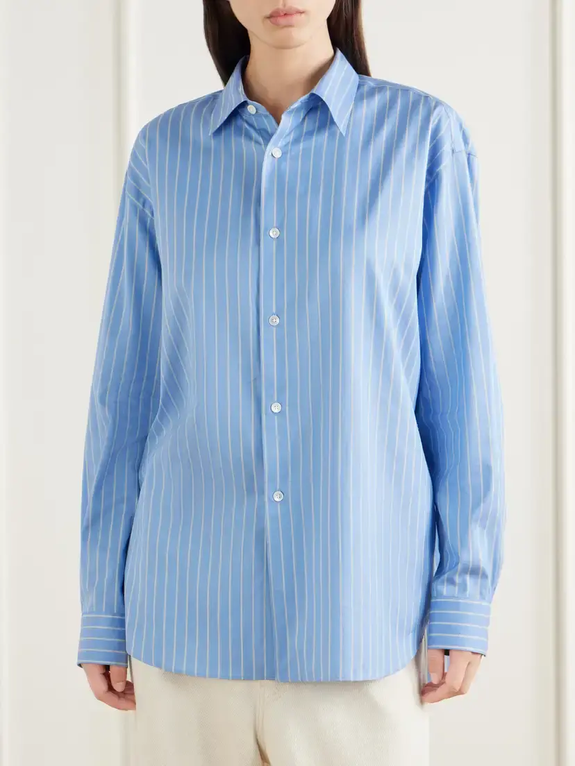 Auralee Striped Cotton And Silk-blend Shirt - Blue | Thumbnail 3 Auralee Striped Cotton And Silk-blend Shirt - Blue | Thumbnail 3