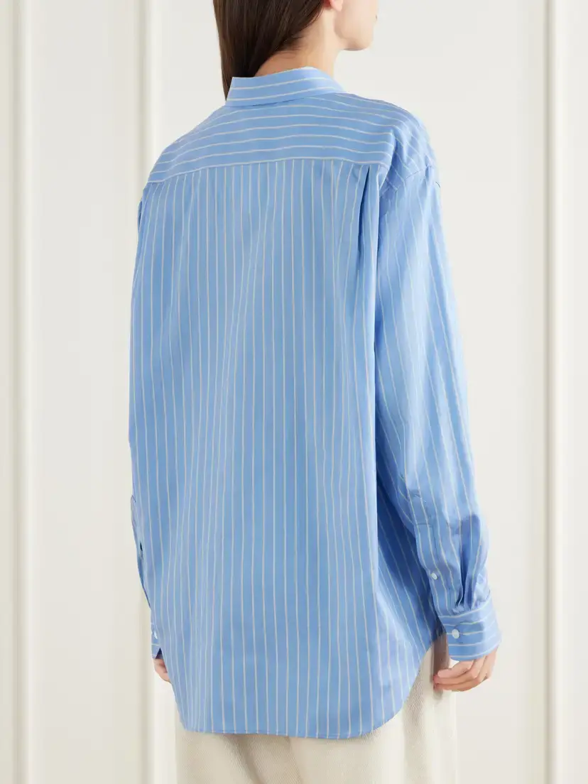 Auralee Striped Cotton And Silk-blend Shirt - Blue | Thumbnail 4 Auralee Striped Cotton And Silk-blend Shirt - Blue | Thumbnail 4