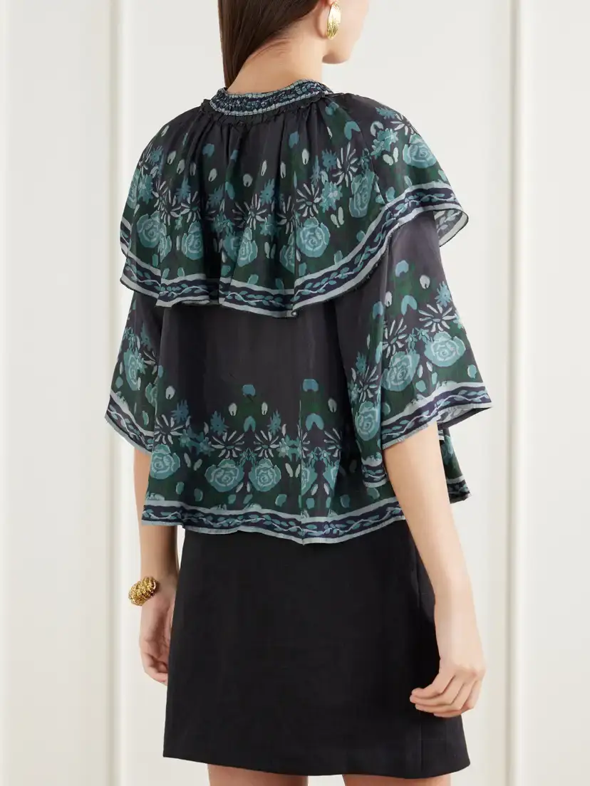 Sea Tulla Cape-detailed Printed Habotai Blouse | Thumbnail 3 Sea Tulla Cape-detailed Printed Habotai Blouse | Thumbnail 3