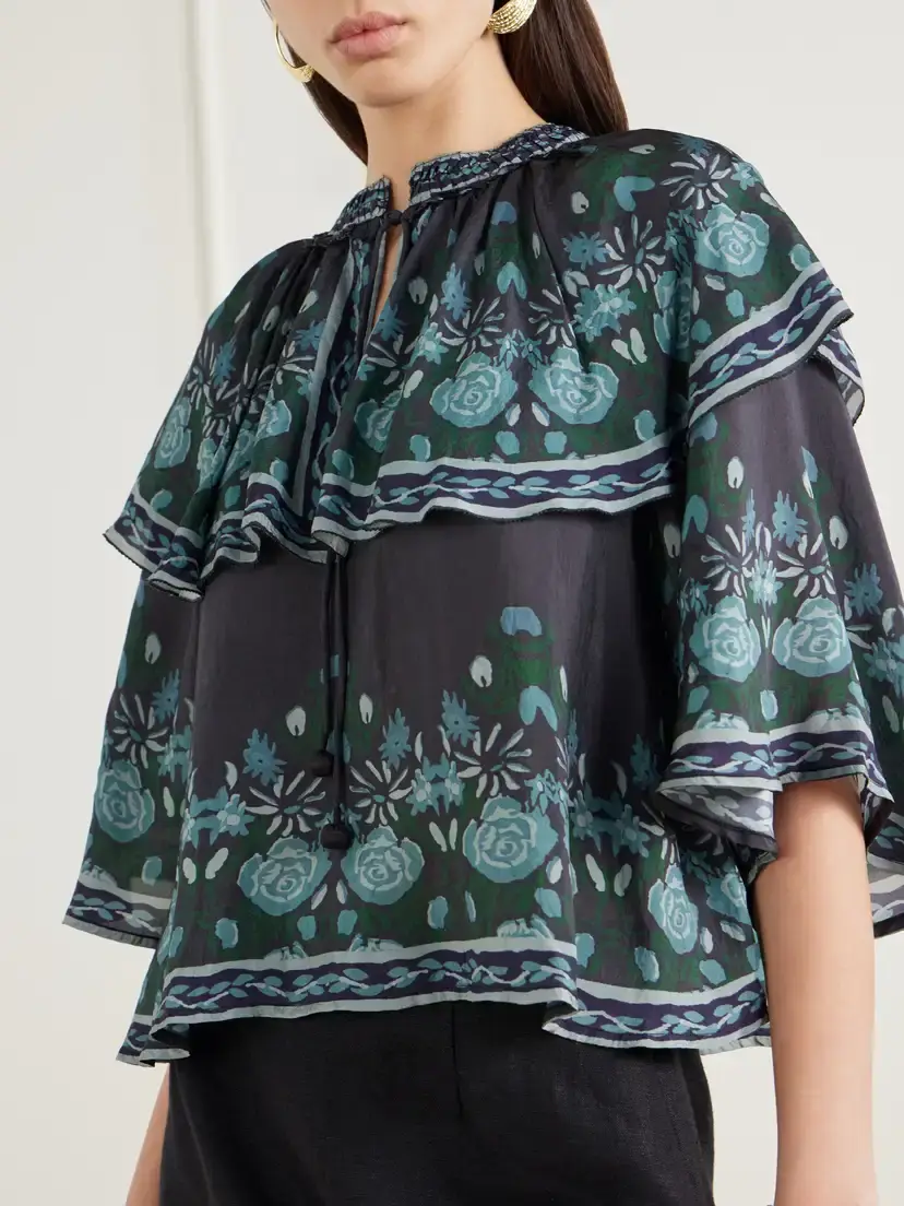 Sea Tulla Cape-detailed Printed Habotai Blouse | Thumbnail 4 Sea Tulla Cape-detailed Printed Habotai Blouse | Thumbnail 4