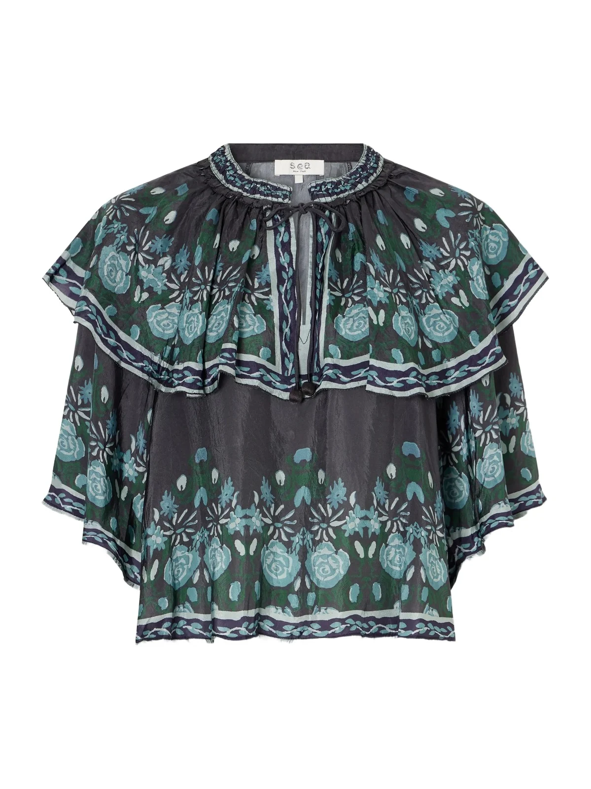Sea Tulla Cape-detailed Printed Habotai Blouse