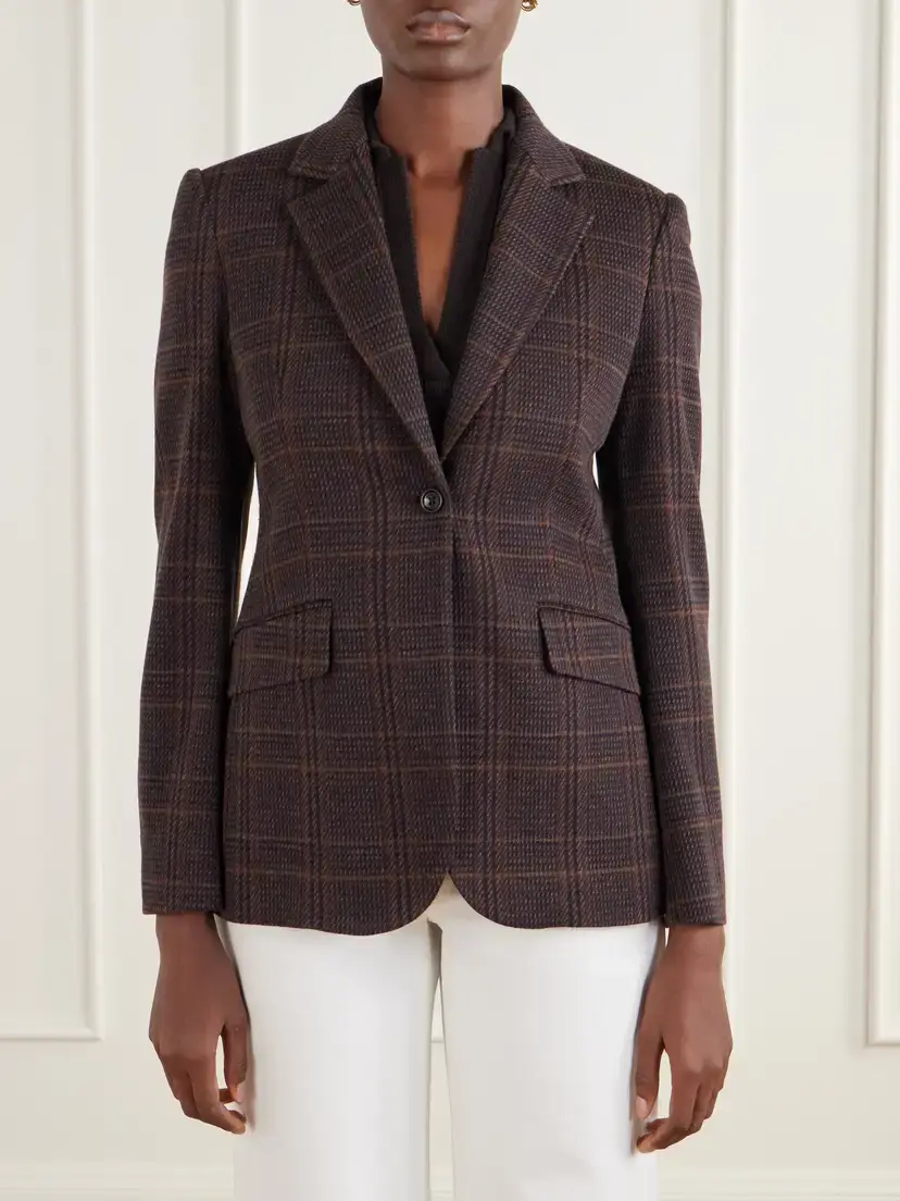 Max Mara Abate Prince Of Wales Checked Wool And Cotton-blend Blazer - Brown | Thumbnail 3 Max Mara Abate Prince Of Wales Checked Wool And Cotton-blend Blazer - Brown | Thumbnail 3