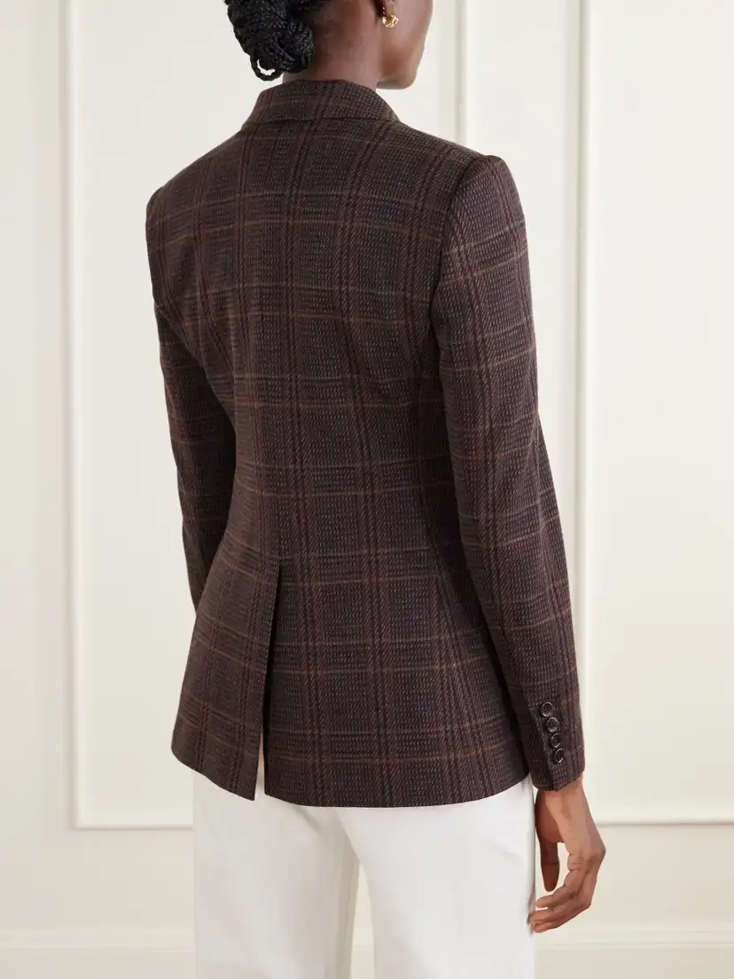 Max Mara Abate Prince Of Wales Checked Wool And Cotton-blend Blazer - Brown | Thumbnail 4 Max Mara Abate Prince Of Wales Checked Wool And Cotton-blend Blazer - Brown | Thumbnail 4