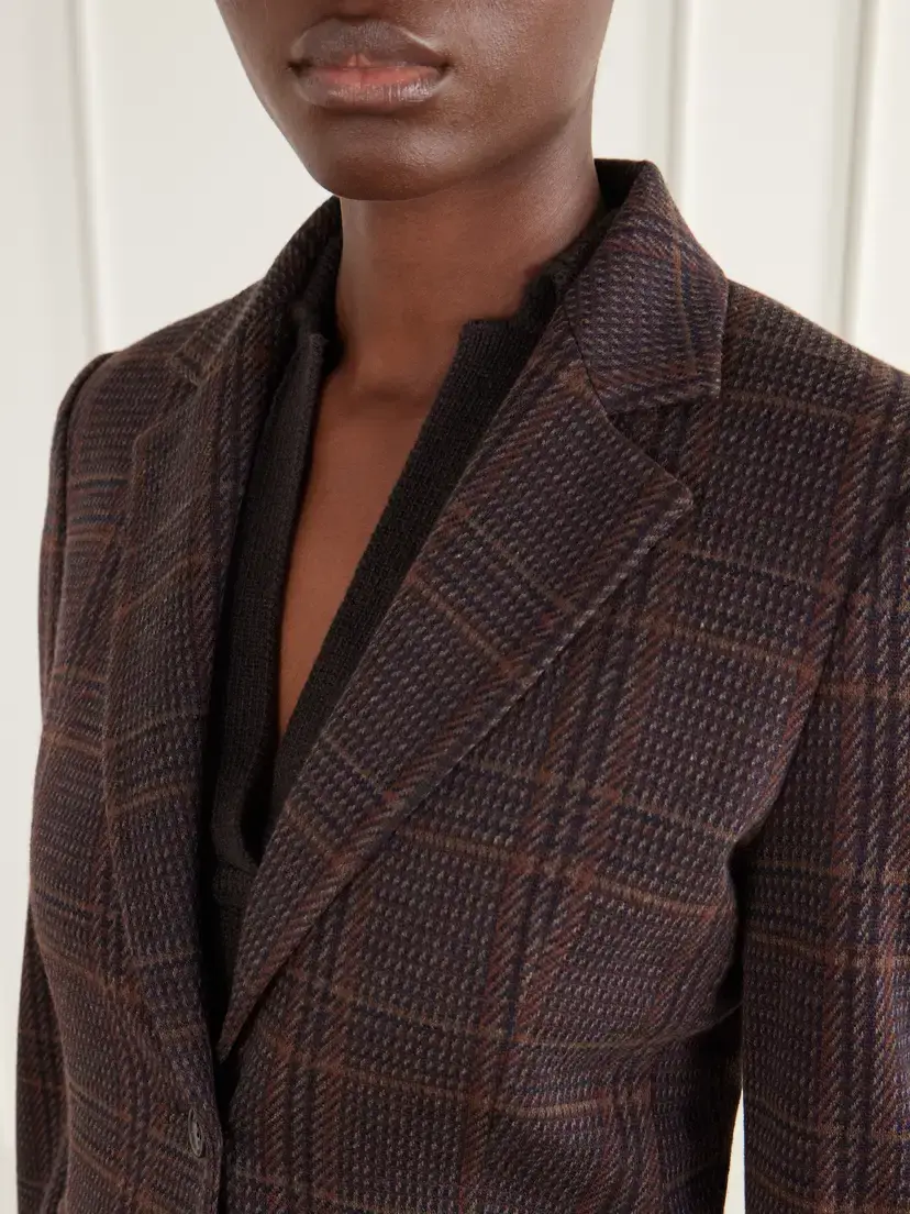 Max Mara Abate Prince Of Wales Checked Wool And Cotton-blend Blazer - Brown | Thumbnail 5 Max Mara Abate Prince Of Wales Checked Wool And Cotton-blend Blazer - Brown | Thumbnail 5