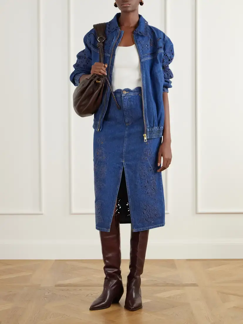 Farm Rio Richilieu Heart Broderie Anglaise Denim Jacket | Thumbnail 2
