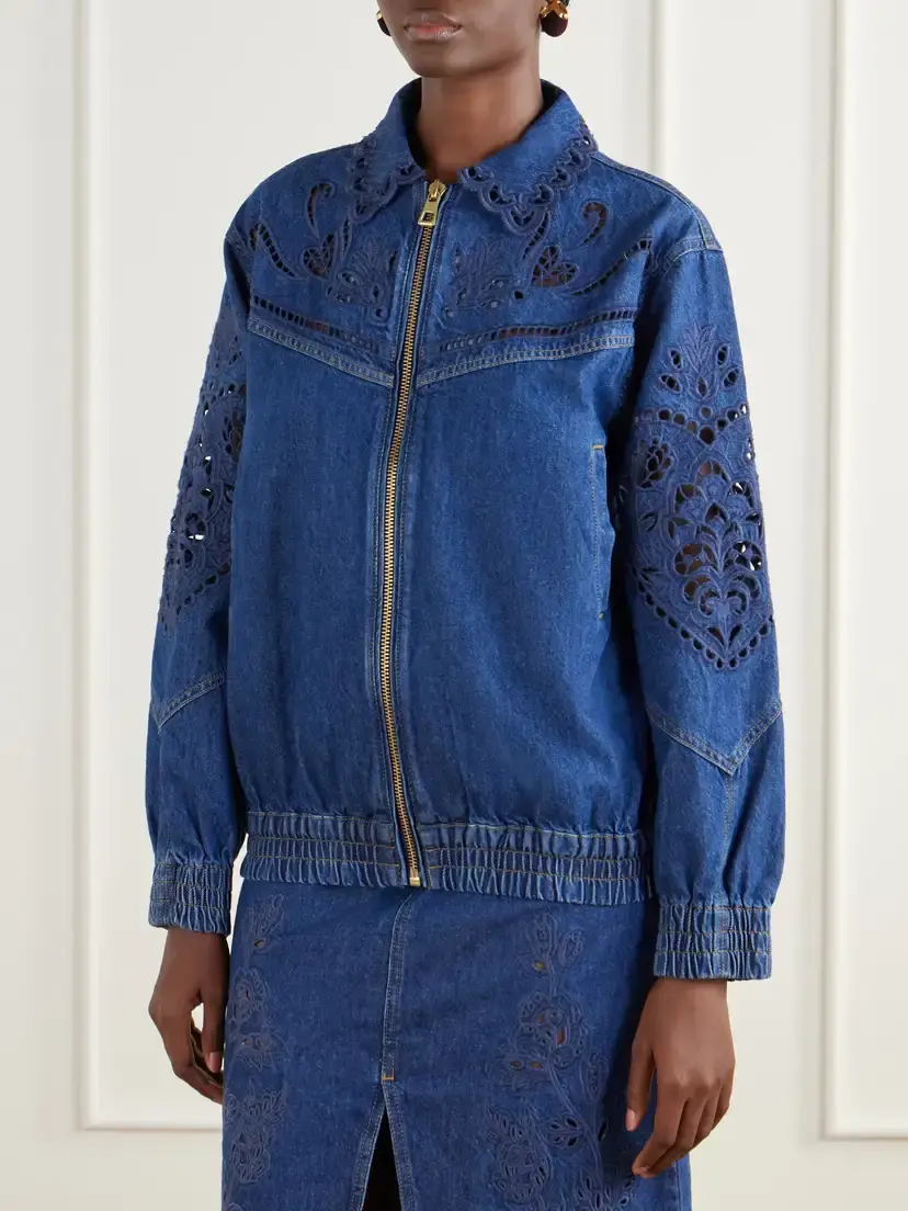 Farm Rio Richilieu Heart Broderie Anglaise Denim Jacket | Thumbnail 3