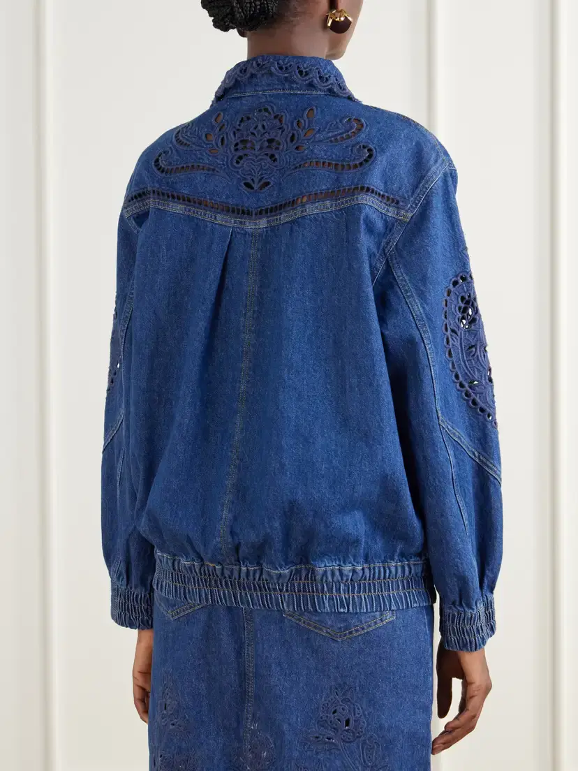 Farm Rio Richilieu Heart Broderie Anglaise Denim Jacket | Thumbnail 4