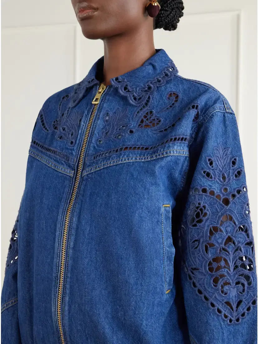 Farm Rio Richilieu Heart Broderie Anglaise Denim Jacket | Thumbnail 5