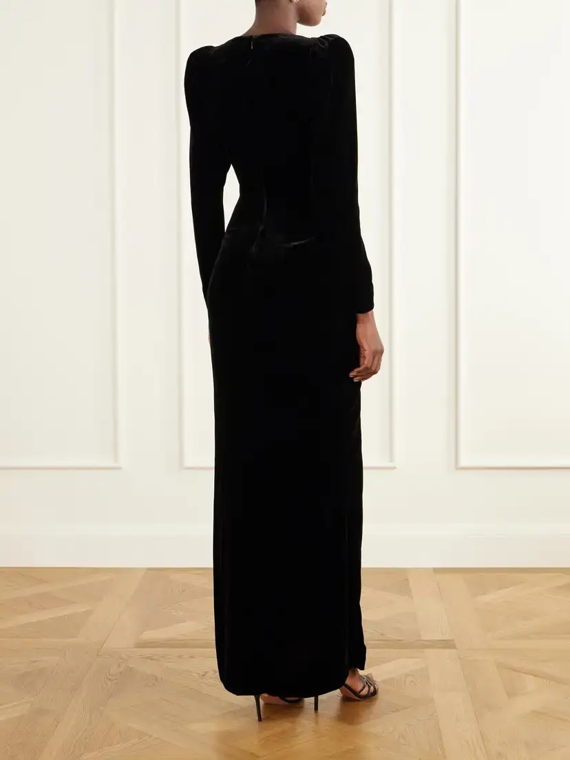 Balmain Open-front Lingerie-detail Gathered Velvet Maxi Gown | Thumbnail 3 Balmain Open-front Lingerie-detail Gathered Velvet Maxi Gown | Thumbnail 3