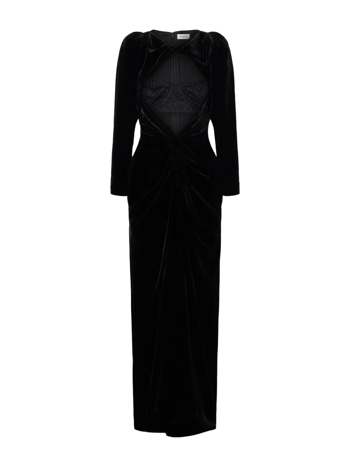 Balmain Open-front Lingerie-detail Gathered Velvet Maxi Gown