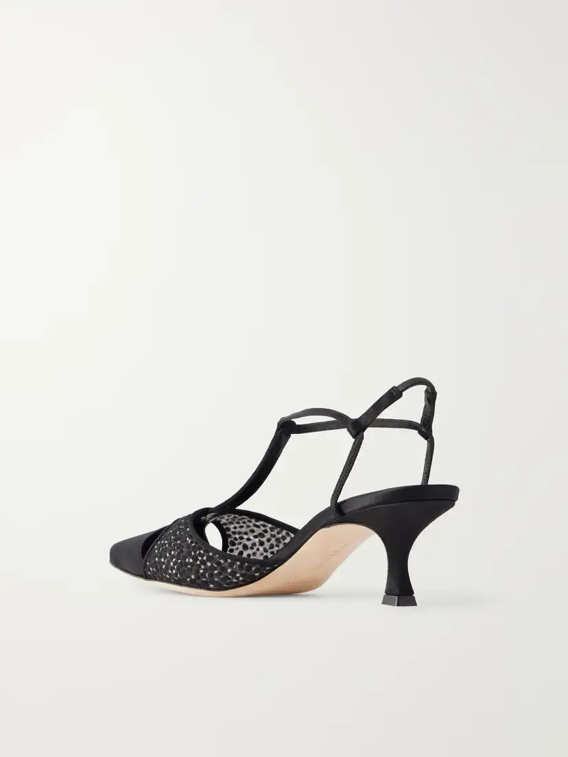Manolo Blahnik Turgimolda 50 Flocked Mesh And Satin Pumps - Black | Thumbnail 3 Manolo Blahnik Turgimolda 50 Flocked Mesh And Satin Pumps - Black | Thumbnail 3