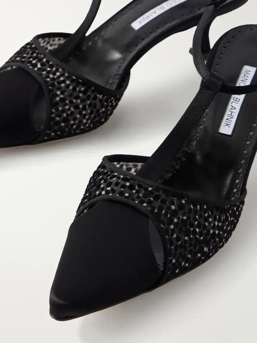 Manolo Blahnik Turgimolda 50 Flocked Mesh And Satin Pumps - Black | Thumbnail 5 Manolo Blahnik Turgimolda 50 Flocked Mesh And Satin Pumps - Black | Thumbnail 5