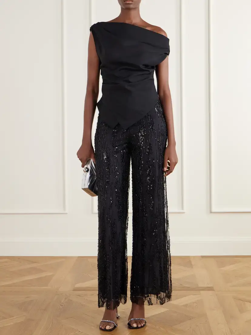 Staud Jayden Sequin-trimmed Organza Wide-leg Pants | Thumbnail 2 Staud Jayden Sequin-trimmed Organza Wide-leg Pants | Thumbnail 2