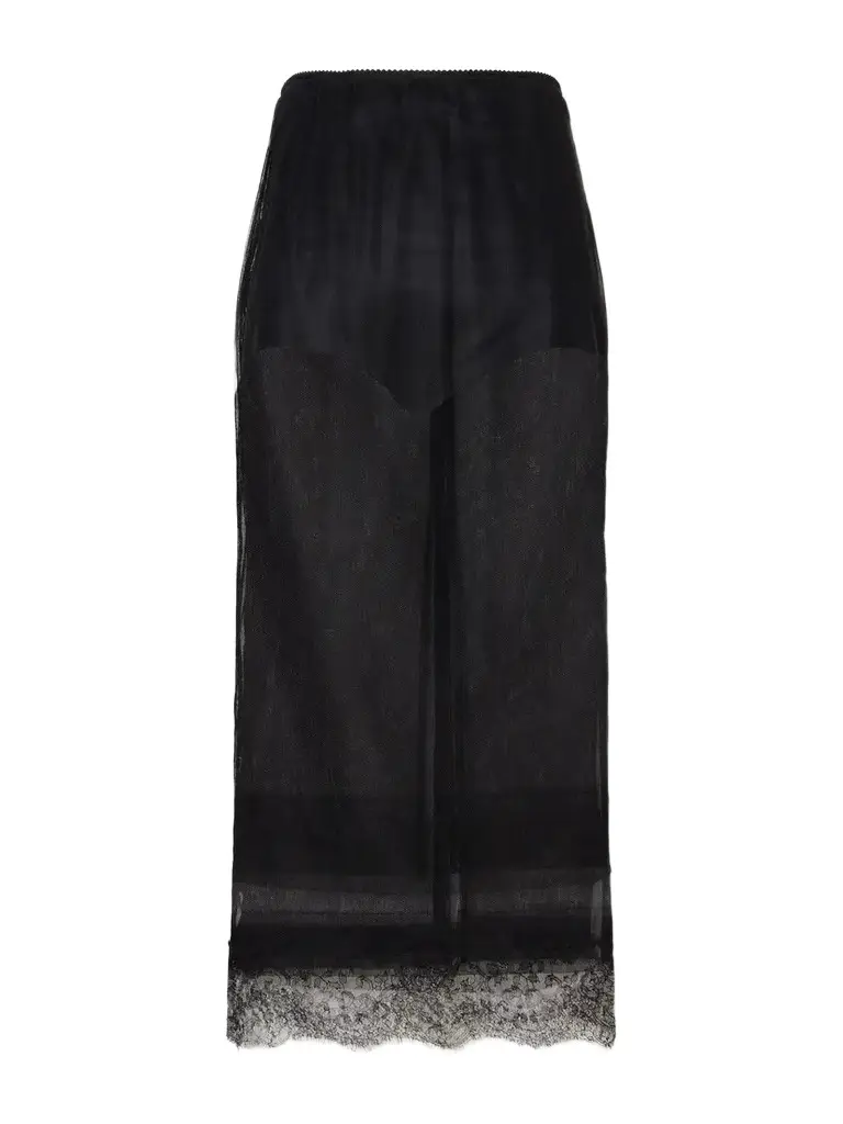 Dolce & Gabbana Layered Lace-trimmed Tulle Midi Skirt