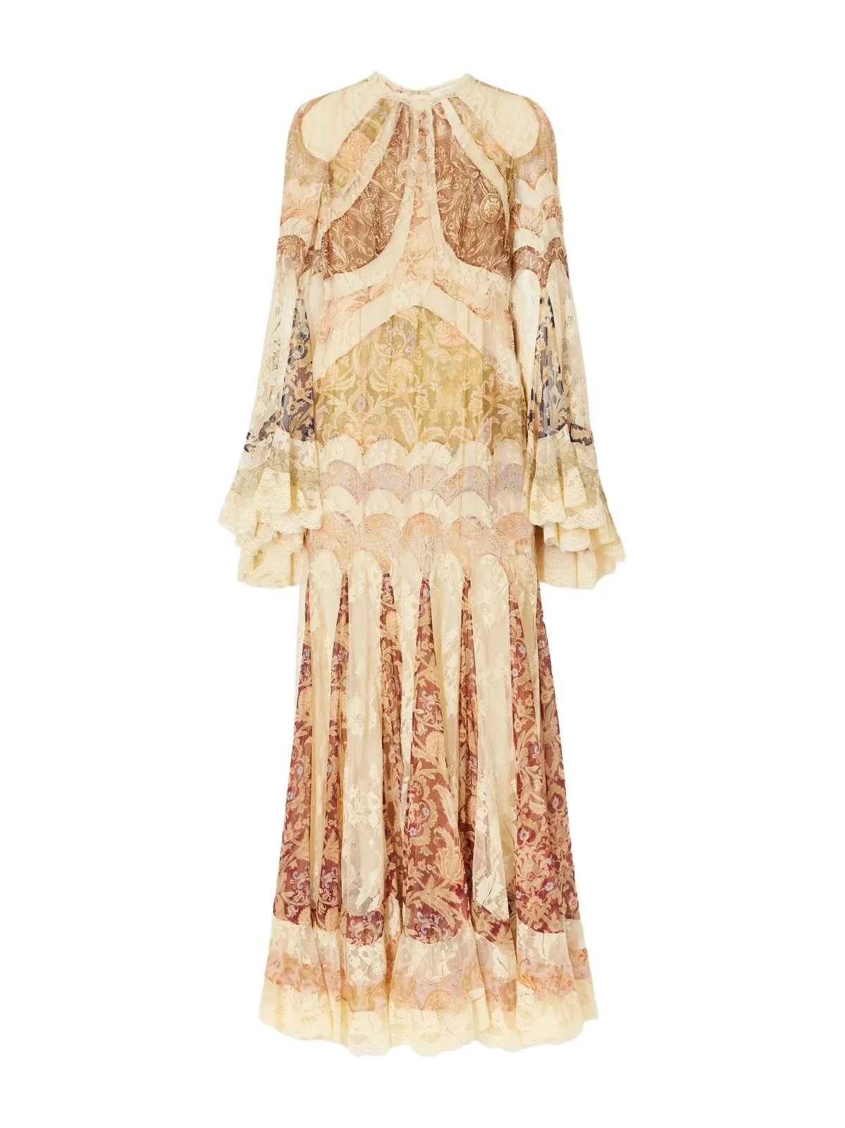 Zimmermann Valiant Paneled Printed Lace-trimmed Chiffon Maxi Dress