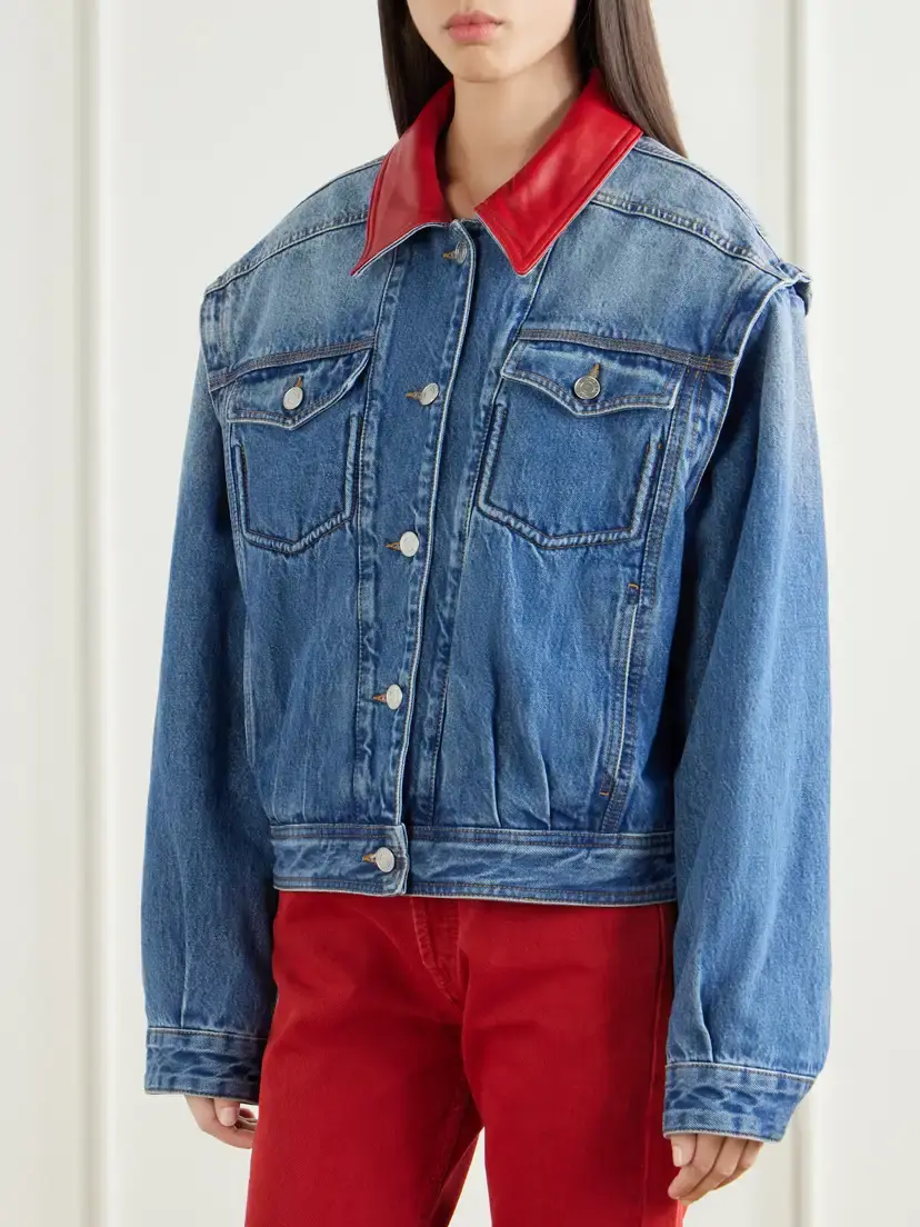 Isabel Marant Devyn Leather-trimmed Denim Jacket | Thumbnail 3 Isabel Marant Devyn Leather-trimmed Denim Jacket | Thumbnail 3