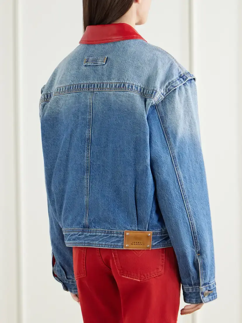 Isabel Marant Devyn Leather-trimmed Denim Jacket | Thumbnail 4 Isabel Marant Devyn Leather-trimmed Denim Jacket | Thumbnail 4