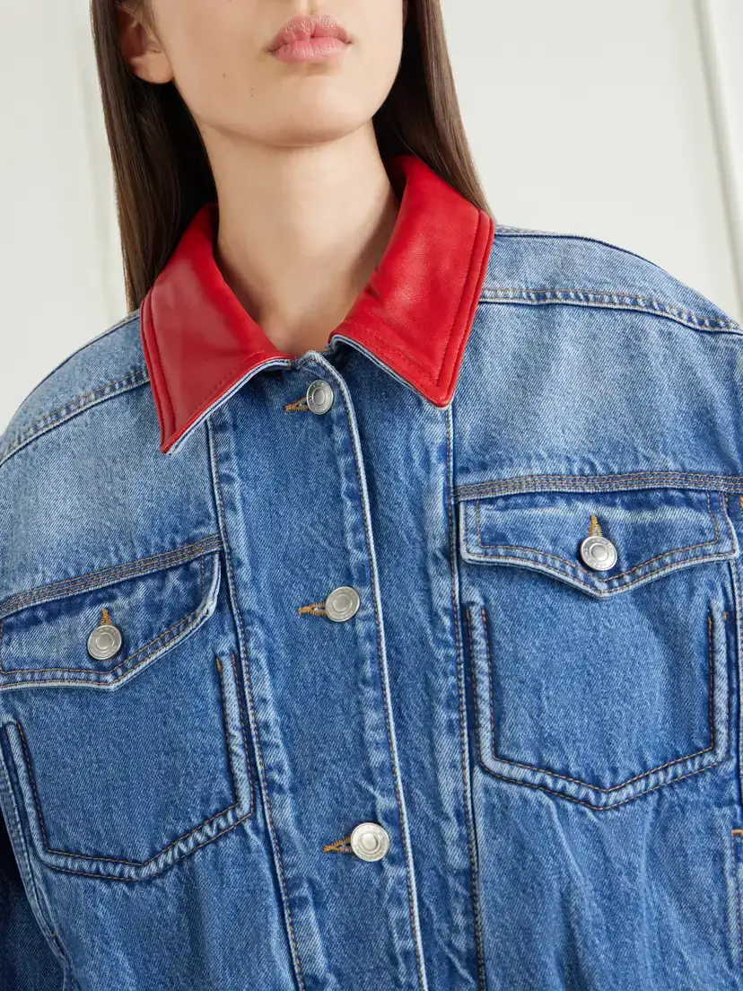 Isabel Marant Devyn Leather-trimmed Denim Jacket | Thumbnail 5 Isabel Marant Devyn Leather-trimmed Denim Jacket | Thumbnail 5
