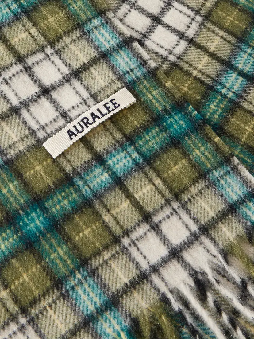 Auralee Fringed Checked Cashmere Scarf | Thumbnail 4 Auralee Fringed Checked Cashmere Scarf | Thumbnail 4