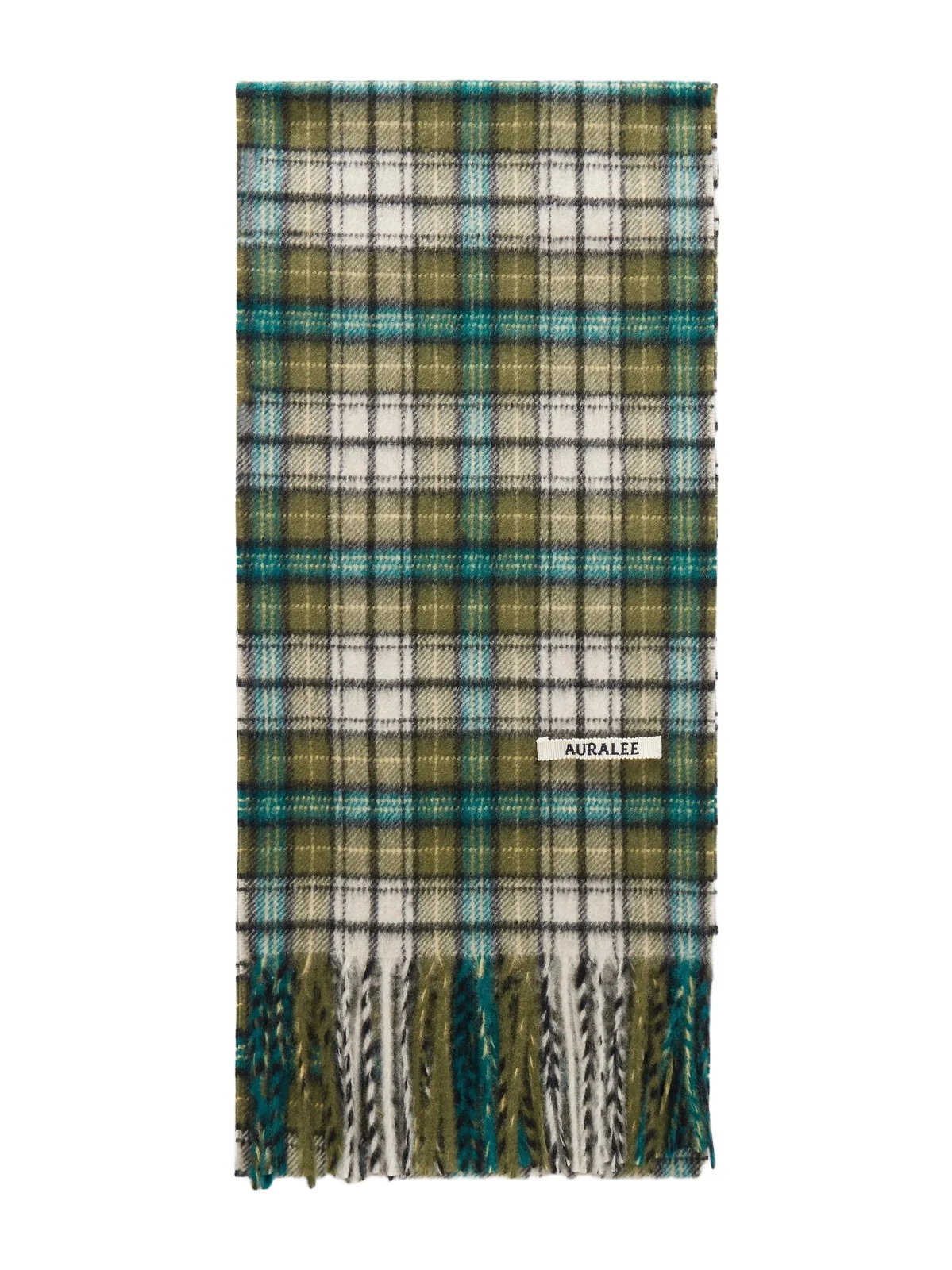 Auralee Fringed Checked Cashmere Scarf
