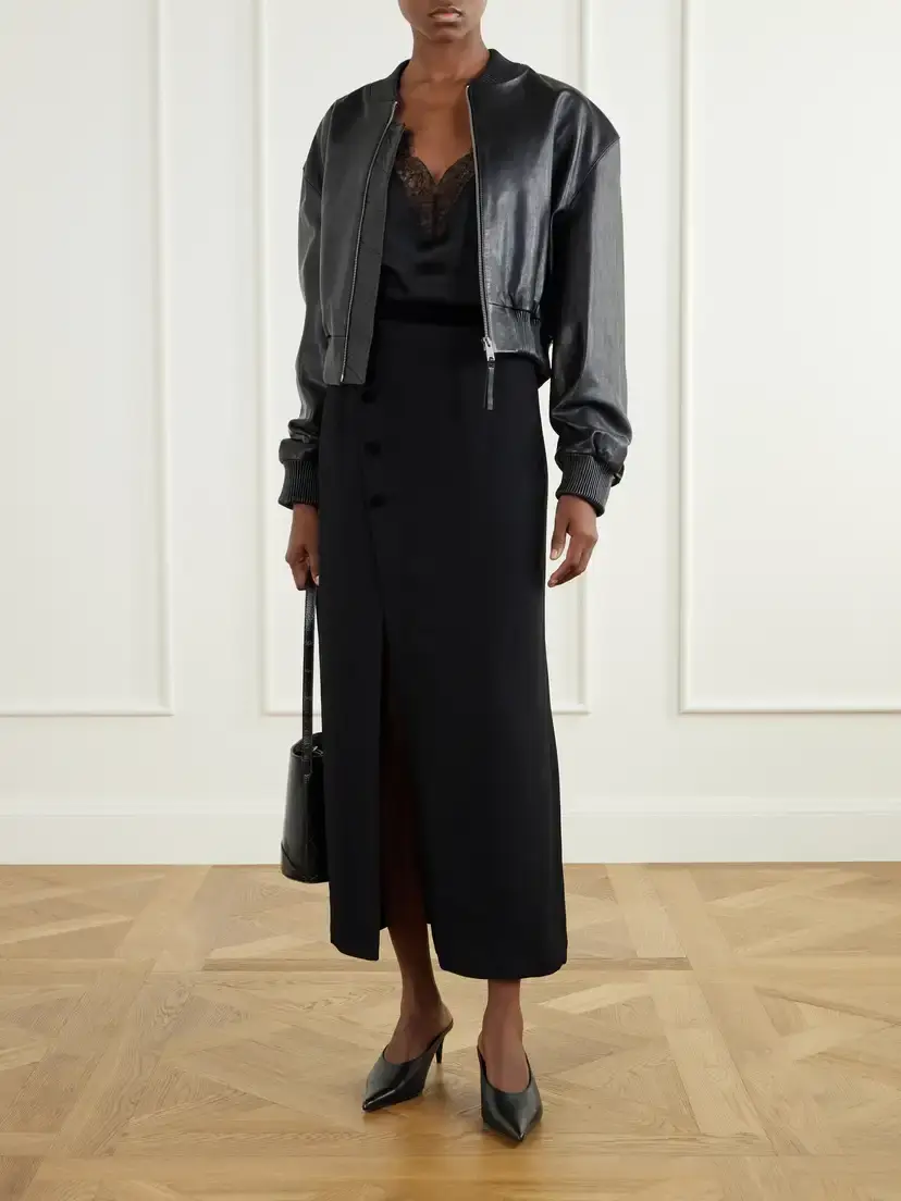 Blazé Milano Ara Velvet-trimmed Crepe Midi Skirt | Thumbnail 2 Blazé Milano Ara Velvet-trimmed Crepe Midi Skirt | Thumbnail 2