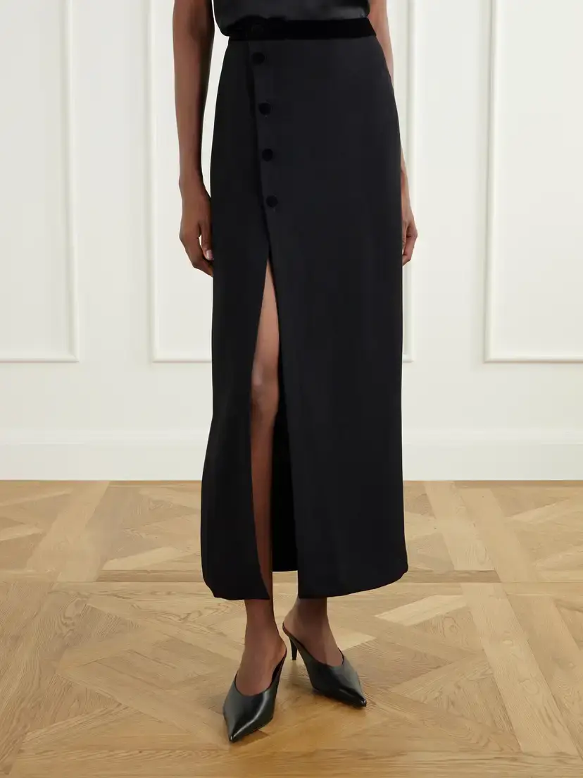 Blazé Milano Ara Velvet-trimmed Crepe Midi Skirt | Thumbnail 3 Blazé Milano Ara Velvet-trimmed Crepe Midi Skirt | Thumbnail 3