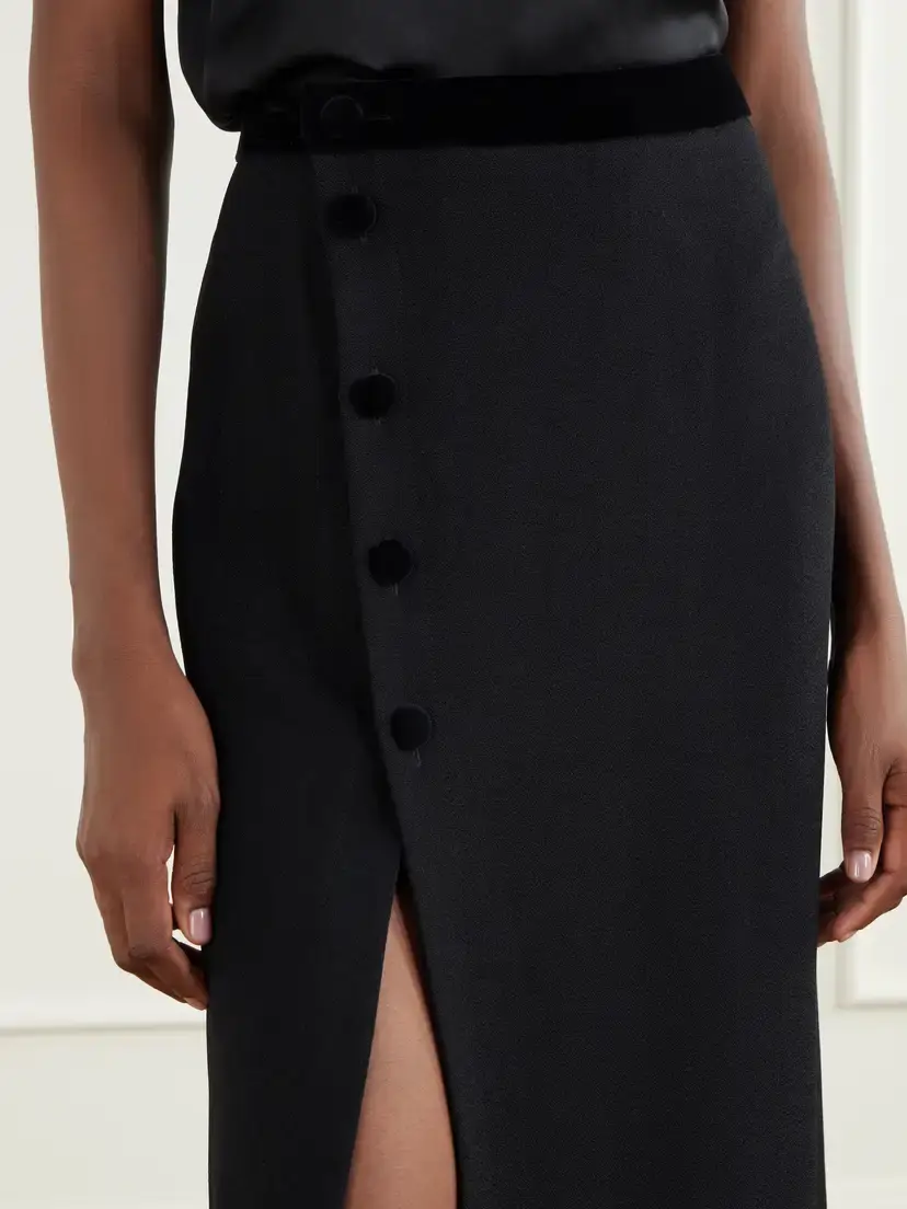 Blazé Milano Ara Velvet-trimmed Crepe Midi Skirt | Thumbnail 5 Blazé Milano Ara Velvet-trimmed Crepe Midi Skirt | Thumbnail 5