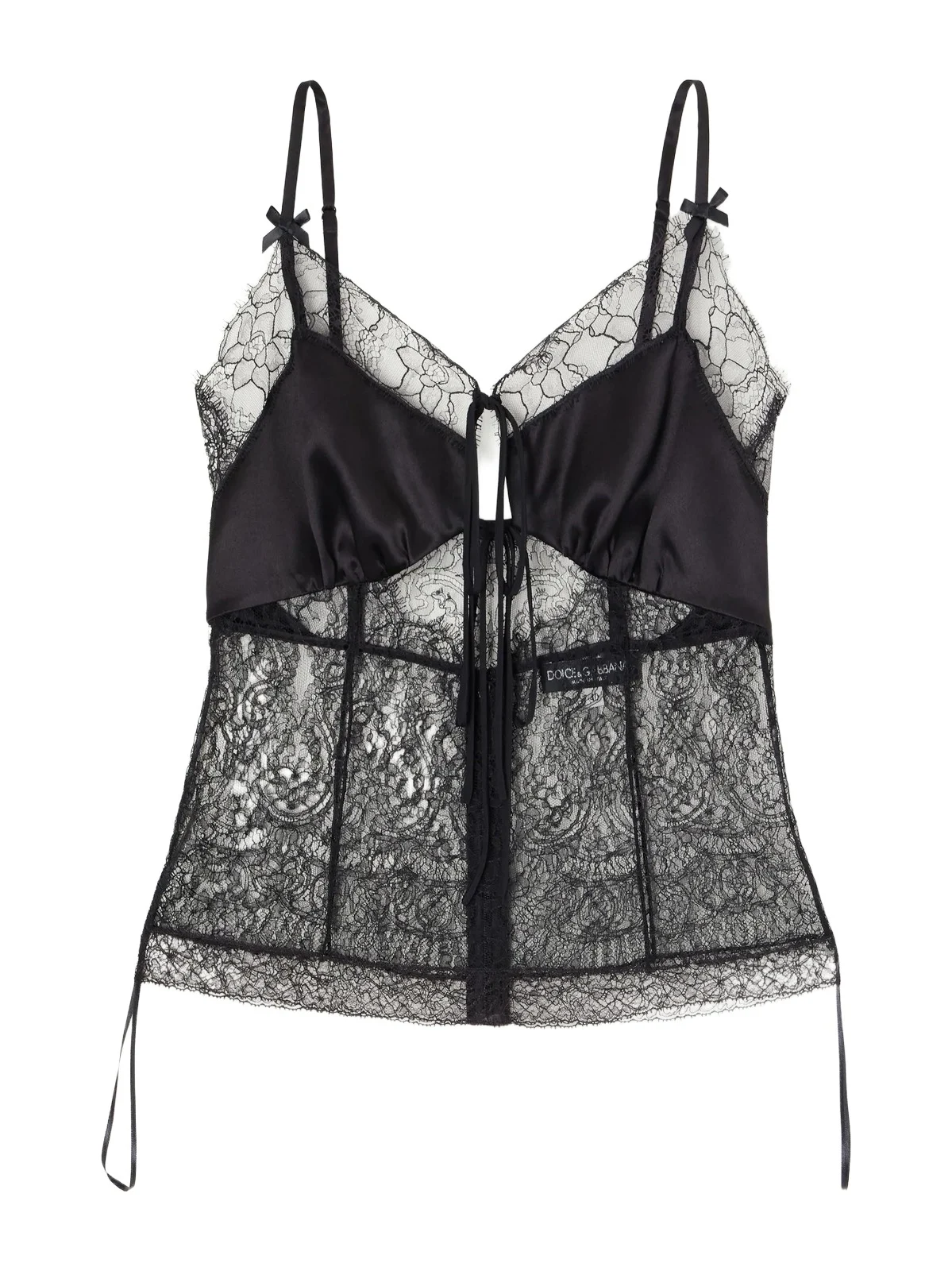 Dolce & Gabbana Bow-detailed Satin-trimmed Lace Cami