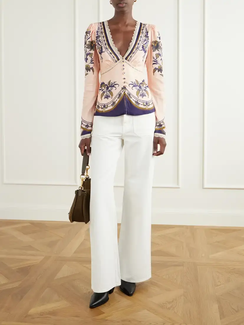 Farm Rio Liz Floral-print Lace-trimmed Crepe De Chine Blouse | Thumbnail 2 Farm Rio Liz Floral-print Lace-trimmed Crepe De Chine Blouse | Thumbnail 2