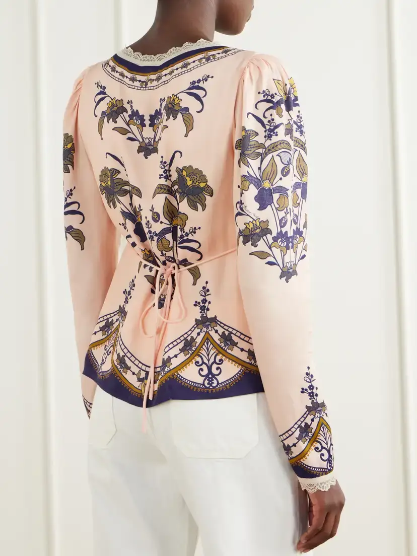 Farm Rio Liz Floral-print Lace-trimmed Crepe De Chine Blouse | Thumbnail 3 Farm Rio Liz Floral-print Lace-trimmed Crepe De Chine Blouse | Thumbnail 3