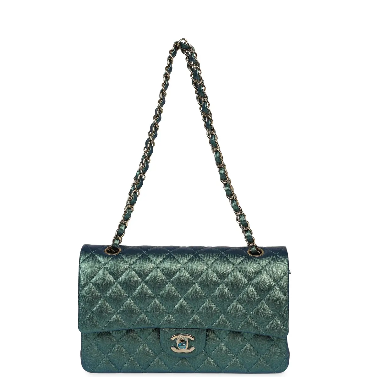 Chanel Chanel Medium Classic Double Flap Bag Green Iridescent Caviar Light Gold Hardware | Thumbnail 7 Chanel Chanel Medium Classic Double Flap Bag Green Iridescent Caviar Light Gold Hardware | Thumbnail 7