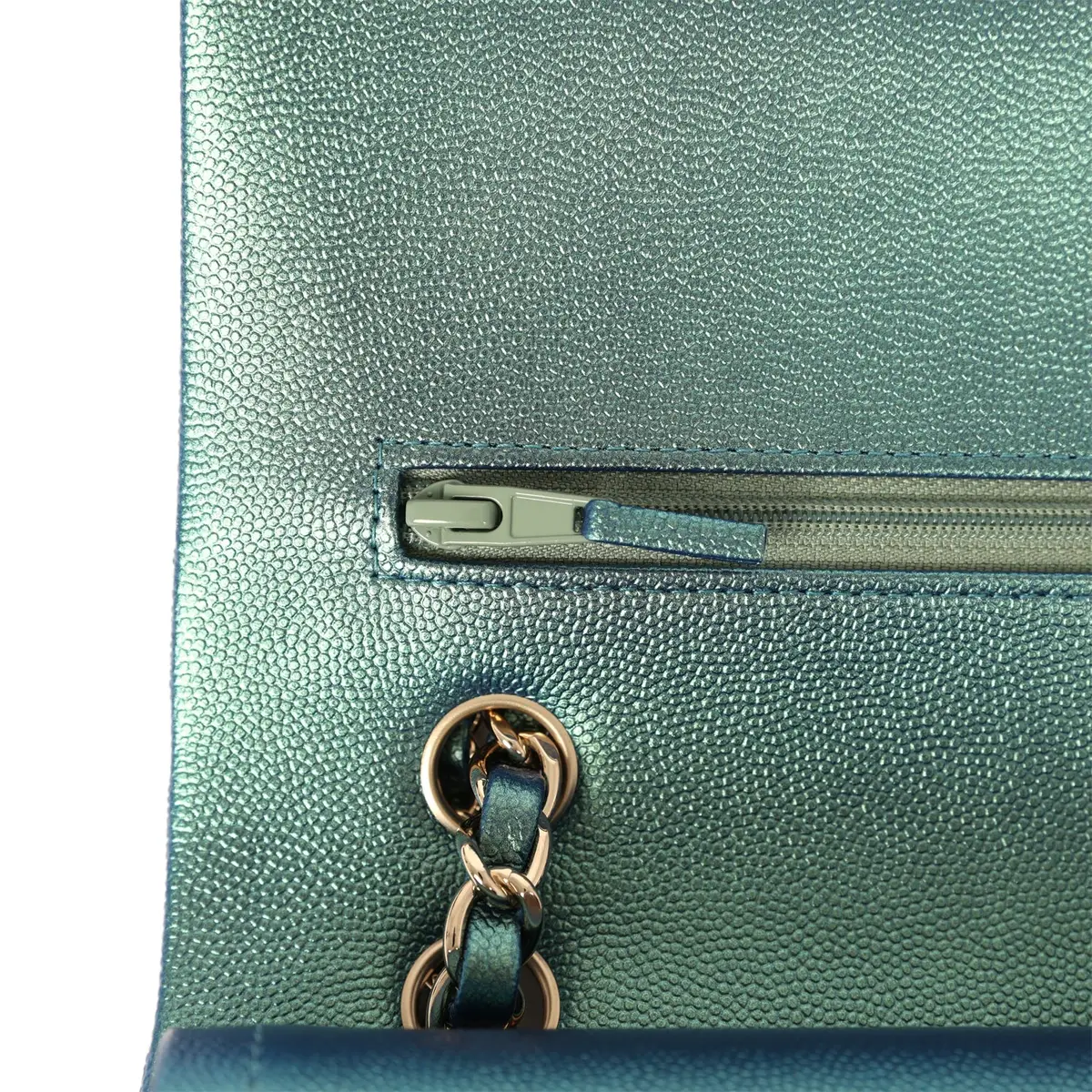 Chanel Chanel Medium Classic Double Flap Bag Green Iridescent Caviar Light Gold Hardware | Thumbnail 8 Chanel Chanel Medium Classic Double Flap Bag Green Iridescent Caviar Light Gold Hardware | Thumbnail 8
