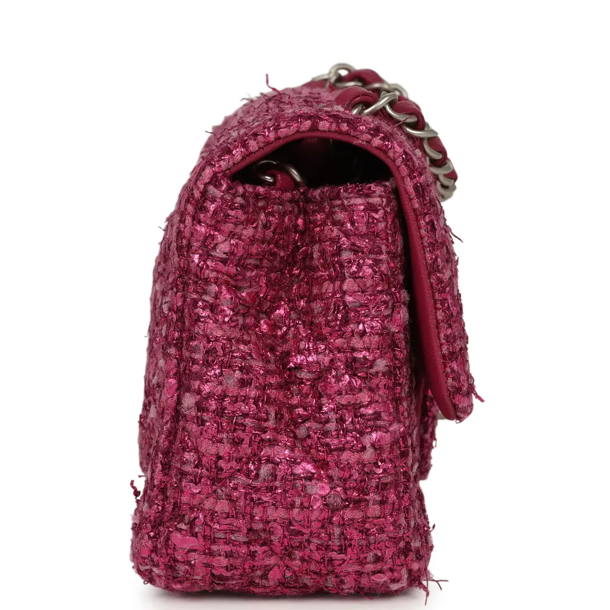 Chanel Chanel Mini Rectangular Flap Bag Dark Pink Metallic Tweed Bouclé Brushed Silver Hardware | Thumbnail 3 Chanel Chanel Mini Rectangular Flap Bag Dark Pink Metallic Tweed Bouclé Brushed Silver Hardware | Thumbnail 3