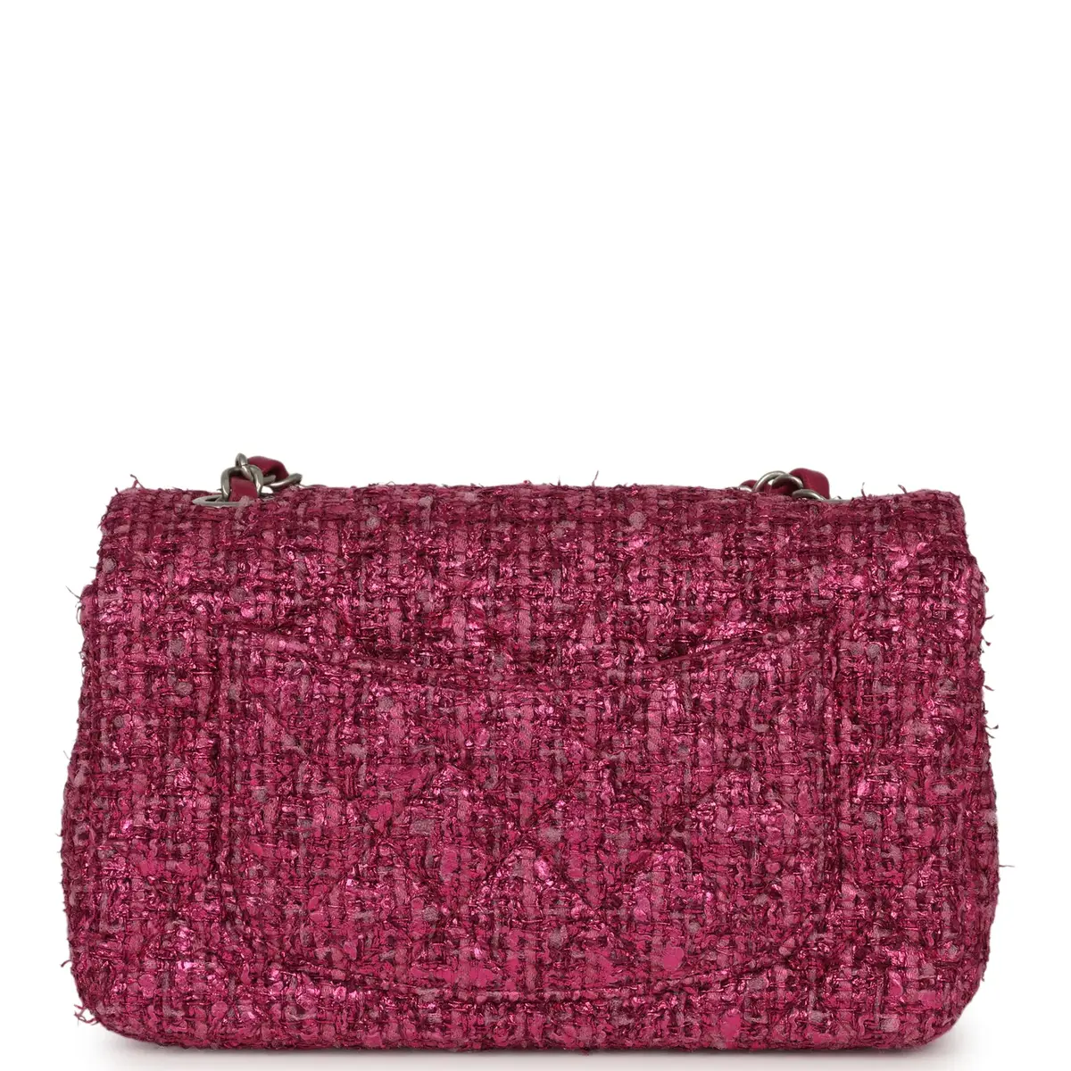 Chanel Chanel Mini Rectangular Flap Bag Dark Pink Metallic Tweed Bouclé Brushed Silver Hardware | Thumbnail 4 Chanel Chanel Mini Rectangular Flap Bag Dark Pink Metallic Tweed Bouclé Brushed Silver Hardware | Thumbnail 4