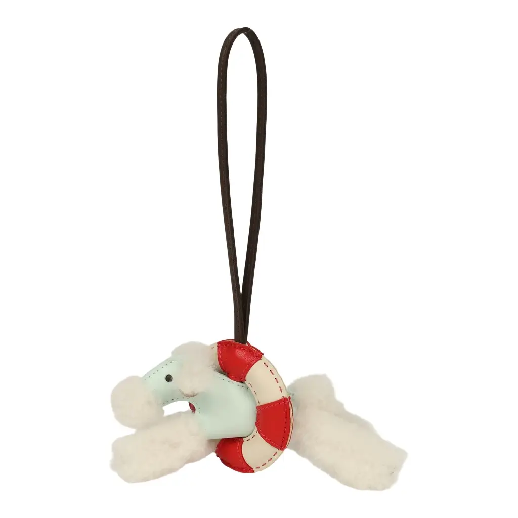 HERMÈS Hermes "A La Mer" Budy Charm Ecru, Vert Peppermint, Chocolat, Rouge, Craie Merino Wool and Milo Lambskin
