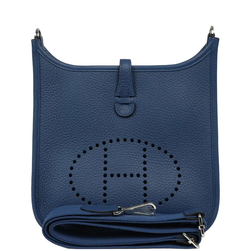 HERMÈS Hermes Evelyne 23 Bleu Tie Clemence Palladium Hardware