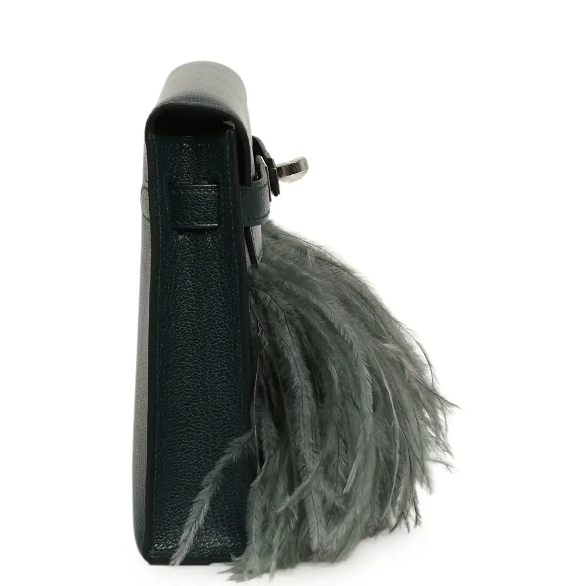 HERMÈS Hermes Kelly Elan Foile Vert Cypress Chevre Chamkila and Ostrich Feathers Palladium Hardware | Thumbnail 3