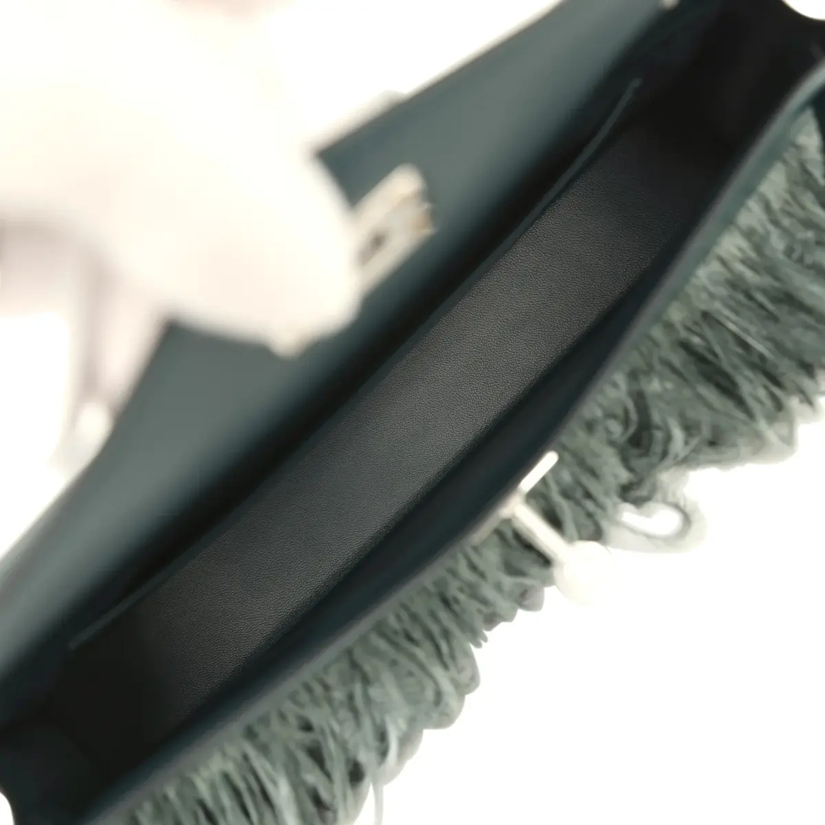 HERMÈS Hermes Kelly Elan Foile Vert Cypress Chevre Chamkila and Ostrich Feathers Palladium Hardware | Thumbnail 8