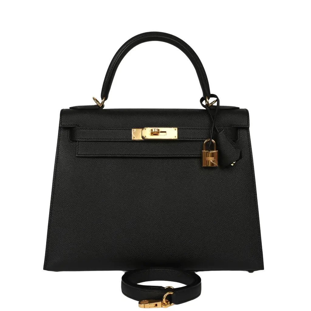 Hermes Kelly Sellier 28 Black Epsom Gold Hardware Hermes Kelly Sellier 28 Black Epsom Gold Hardware