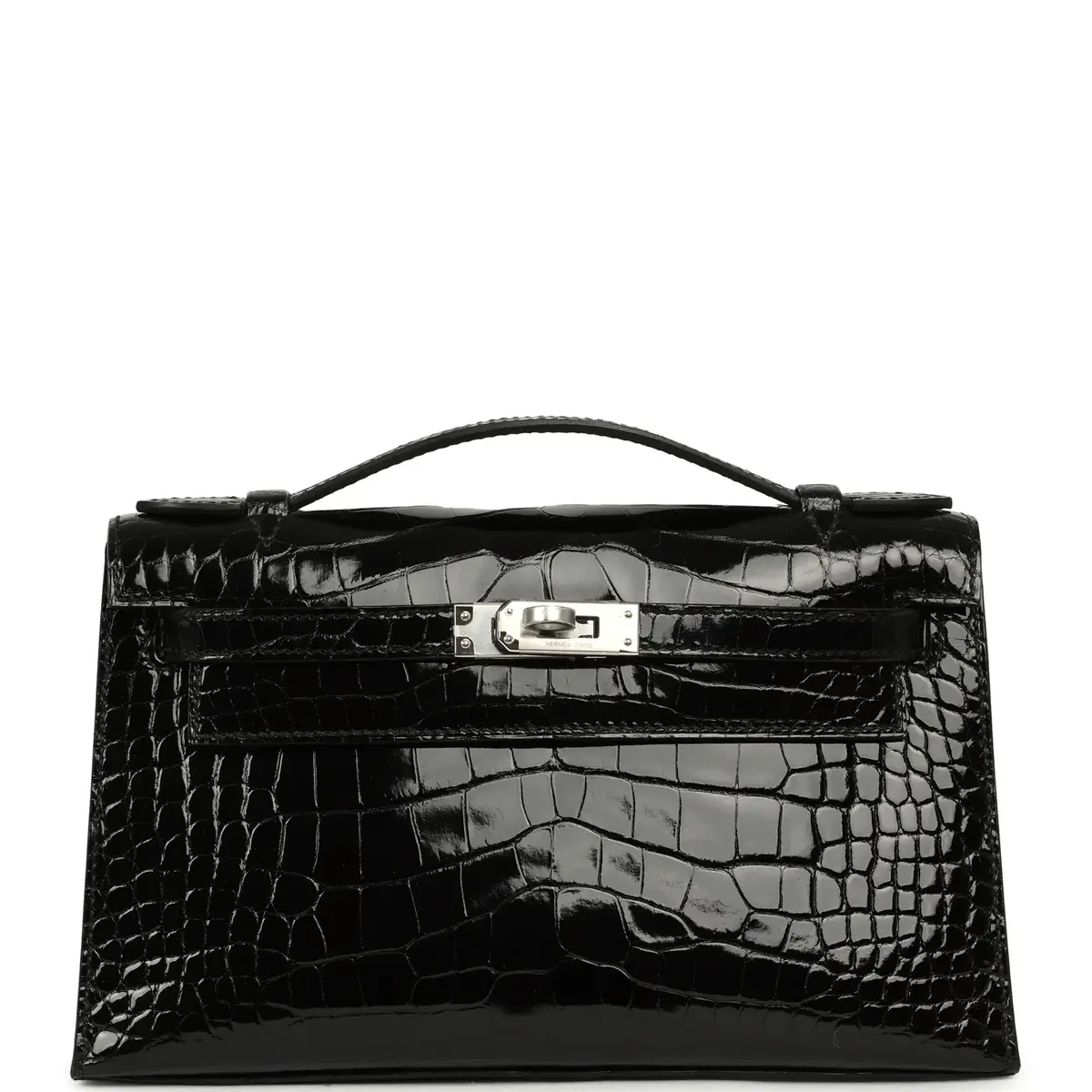 Hermes Special Order (HSS) Kelly Pochette Black Verso Shiny Alligator Palladium Hardware Hermes Special Order (HSS) Kelly Pochette Black Verso Shiny Alligator Palladium Hardware