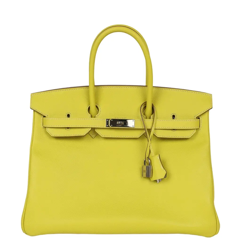 Pre-owned Hermes Birkin 35 Lime Candy Epsom Palladium Hardware Pre-owned Hermes Birkin 35 Lime Candy Epsom Palladium Hardware