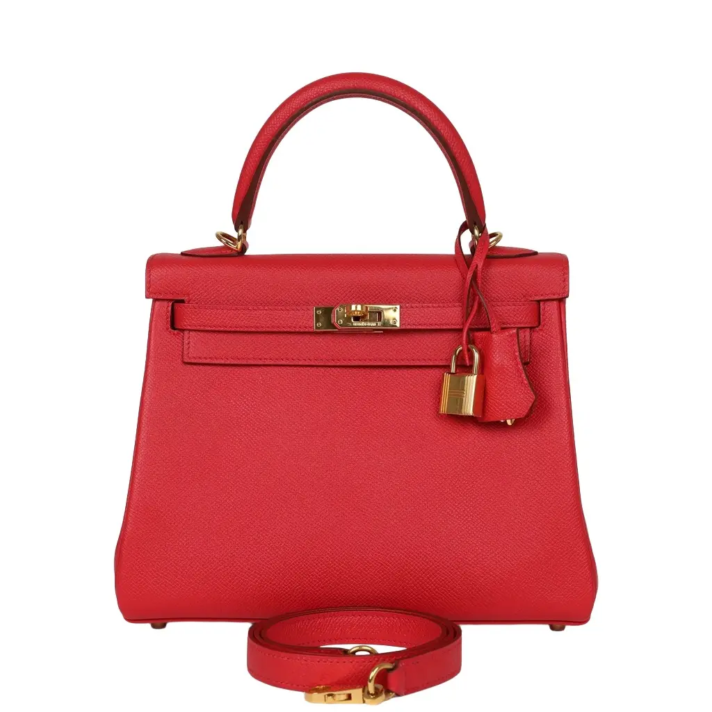 HERMÈS Pre-owned Hermes Kelly Retourne 25 Bougainvillea Epsom Gold Hardware