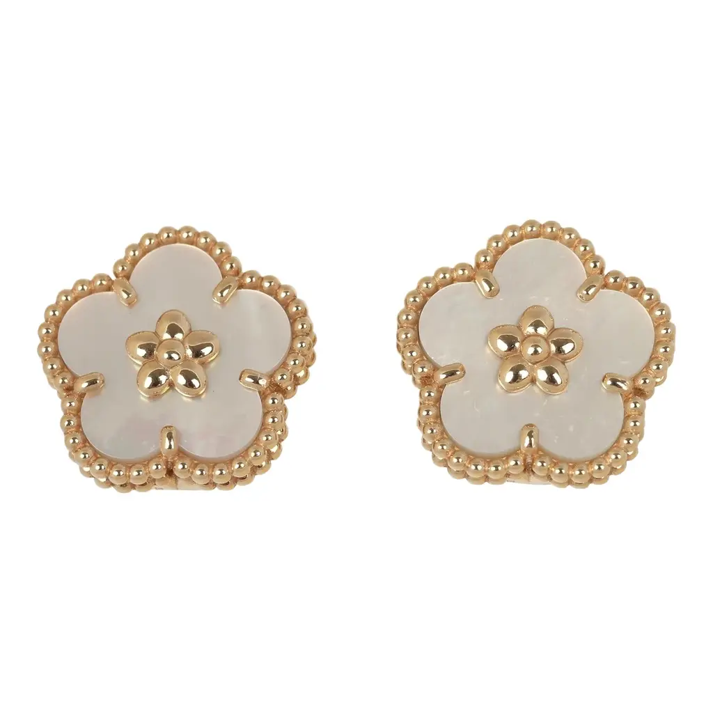 Van Cleef & Arpels Van Cleef & Arpels Lucky Spring Plum Blossom Earrings White Mother of Pearl 18K Yellow Gold