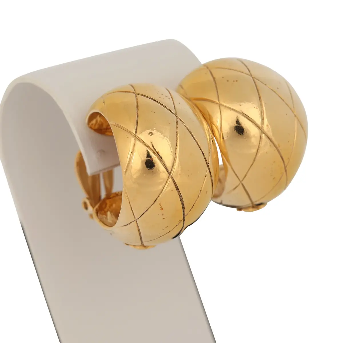 Chanel Vintage Chanel CC Quilted Hoop Clip On Earrings Gold Plated Hardware | Thumbnail 2 Chanel Vintage Chanel CC Quilted Hoop Clip On Earrings Gold Plated Hardware | Thumbnail 2