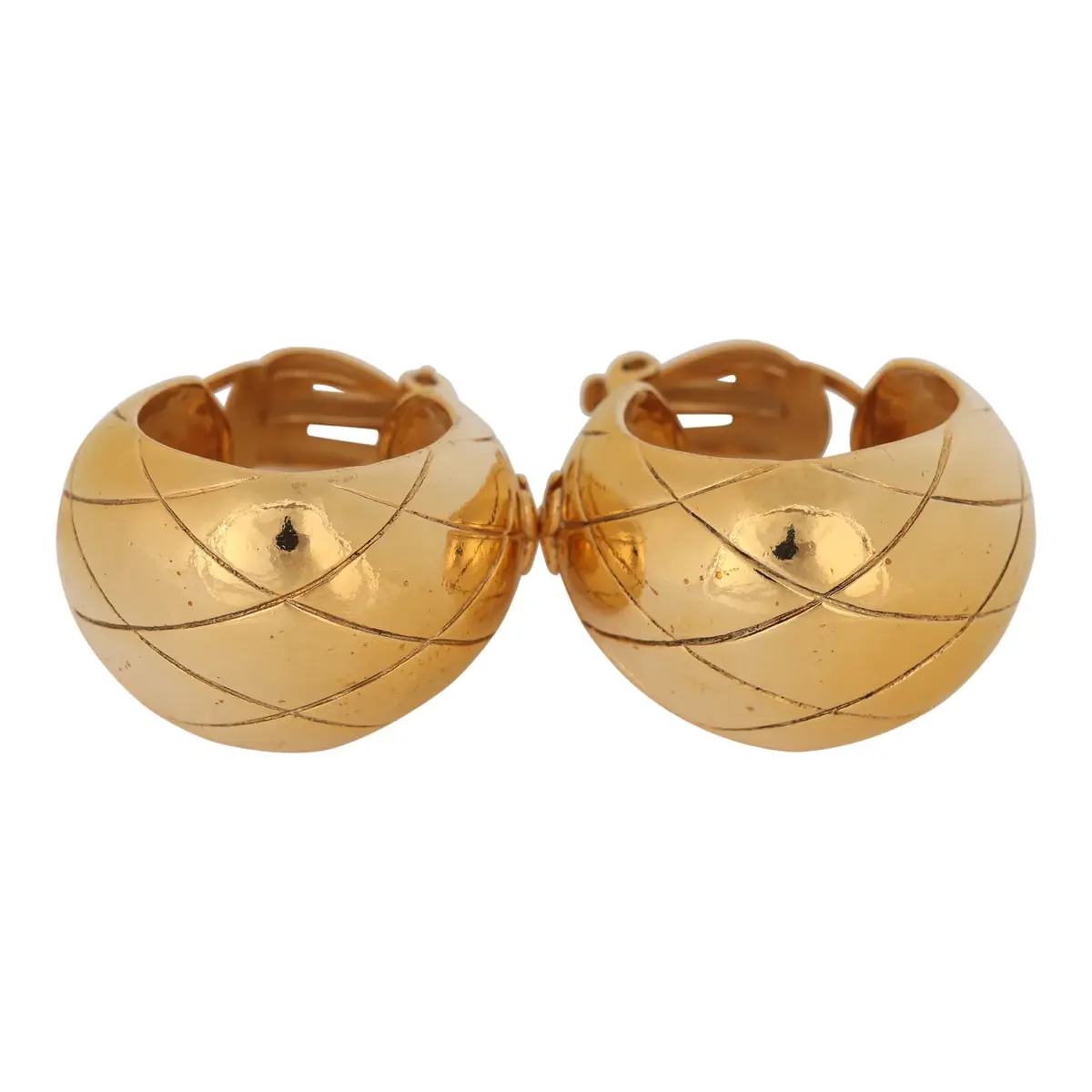 Chanel Vintage Chanel CC Quilted Hoop Clip On Earrings Gold Plated Hardware | Thumbnail 5 Chanel Vintage Chanel CC Quilted Hoop Clip On Earrings Gold Plated Hardware | Thumbnail 5