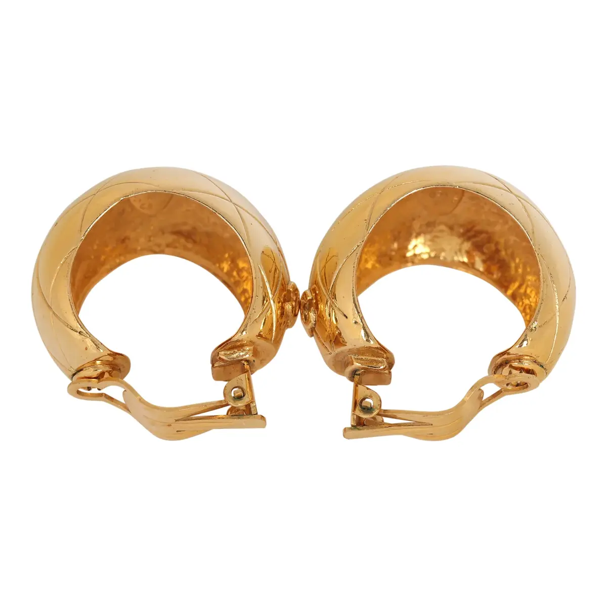Chanel Vintage Chanel CC Quilted Hoop Clip On Earrings Gold Plated Hardware | Thumbnail 6 Chanel Vintage Chanel CC Quilted Hoop Clip On Earrings Gold Plated Hardware | Thumbnail 6