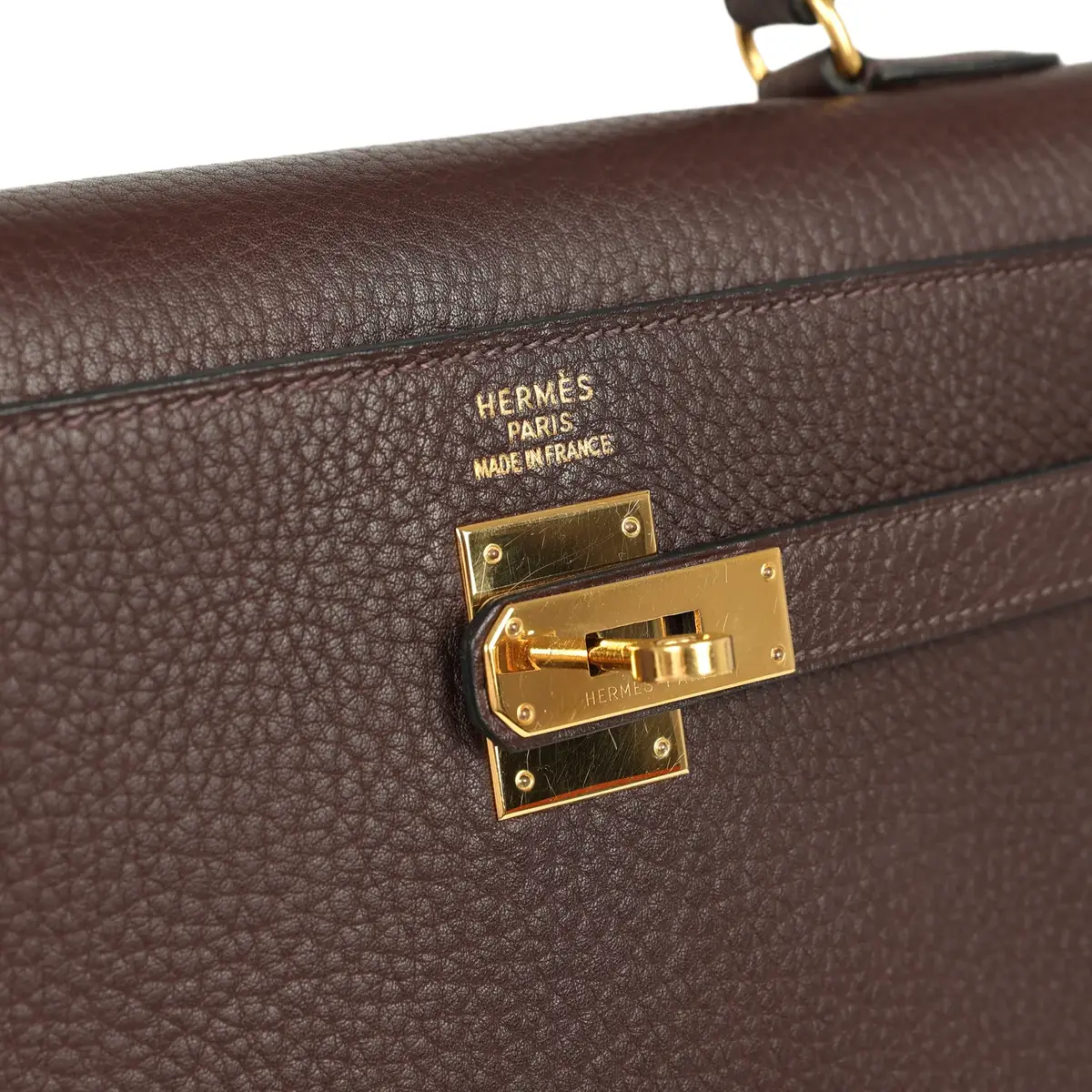 HERMÈS Vintage Hermes Kelly Sellier 35 Chocolat Fjord Gold Hardware | Thumbnail 7 HERMÈS Vintage Hermes Kelly Sellier 35 Chocolat Fjord Gold Hardware | Thumbnail 7