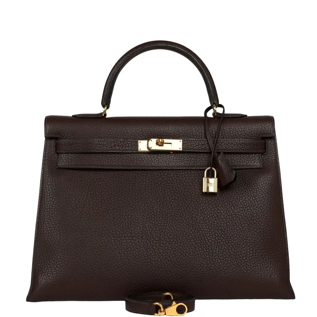 Vintage Hermes Kelly Sellier 35 Chocolat Fjord Gold Hardware Vintage Hermes Kelly Sellier 35 Chocolat Fjord Gold Hardware