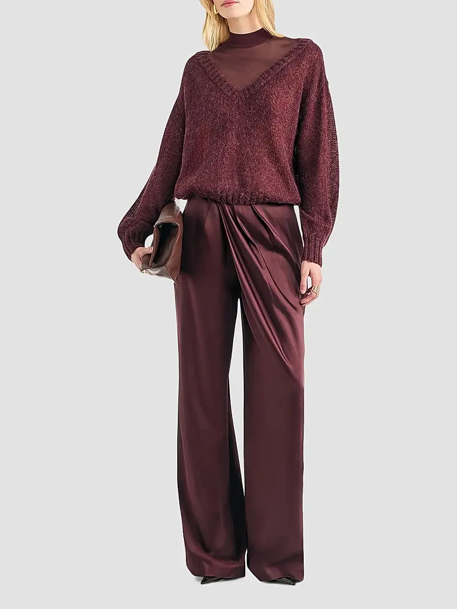 SEROYA Women's Camryn Draped Satin Pants | Thumbnail 2 SEROYA Women's Camryn Draped Satin Pants | Thumbnail 2