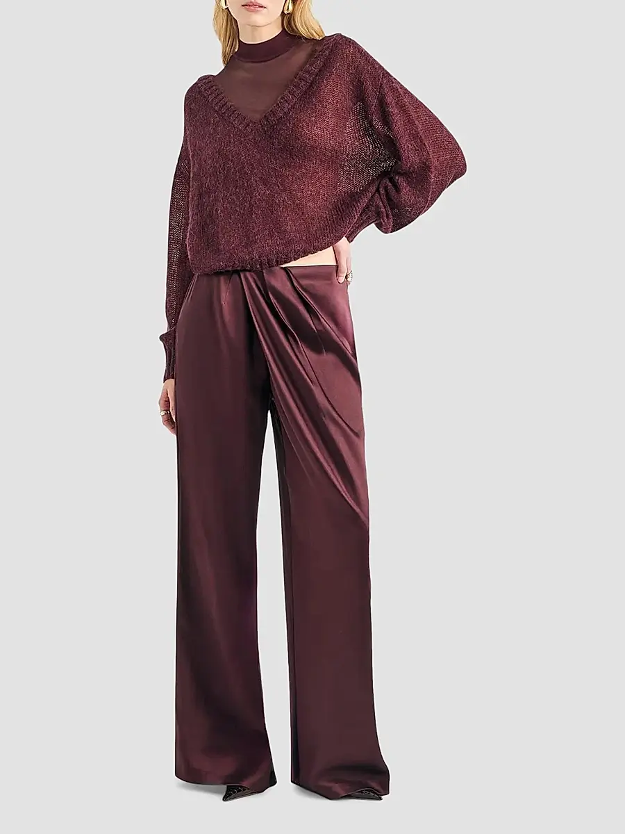 SEROYA Women's Camryn Draped Satin Pants | Thumbnail 4 SEROYA Women's Camryn Draped Satin Pants | Thumbnail 4
